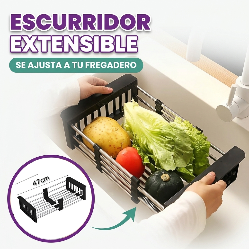 Escurridor de platos de cocina retractil de acero inoxidable