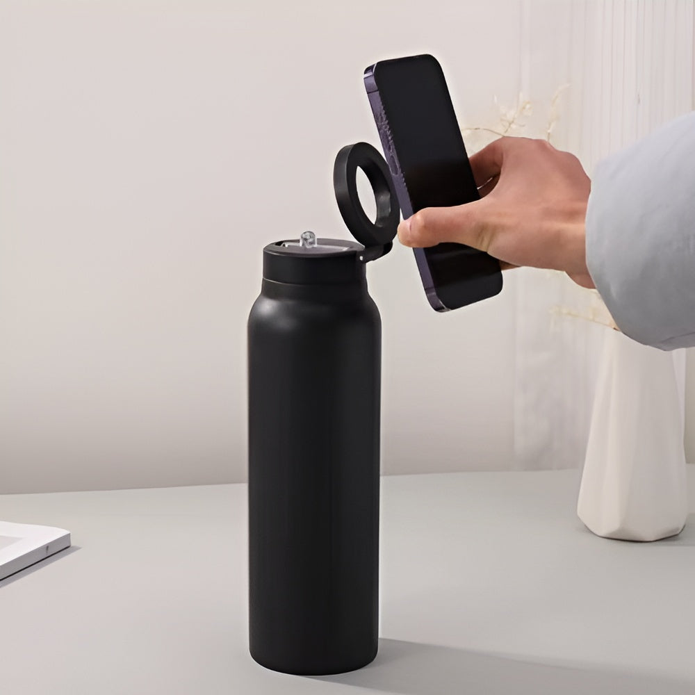 Botella con soporte magnetico para telefono