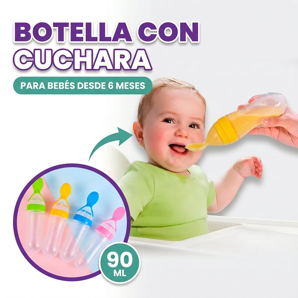 Botella de silicona con cuchara y cubierta 90ml