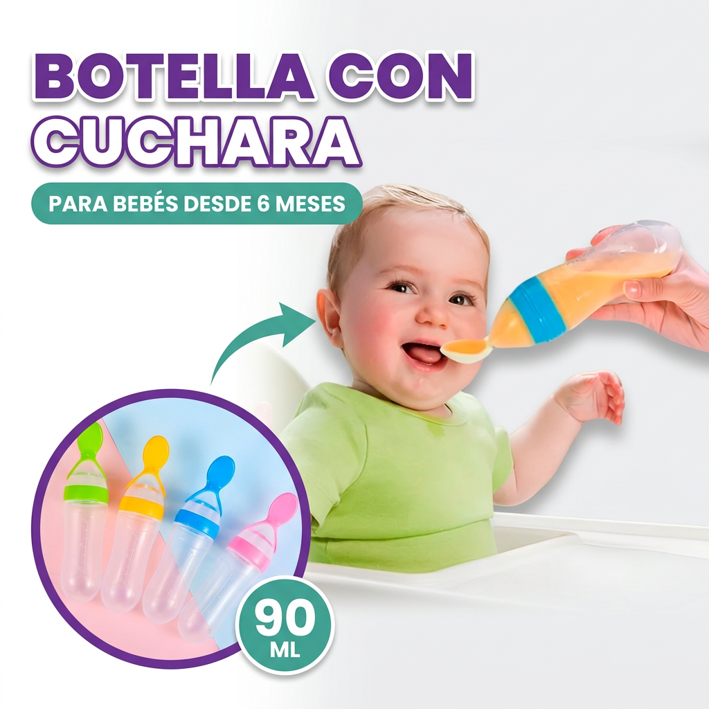 Botella de silicona con cuchara y cubierta 90ml