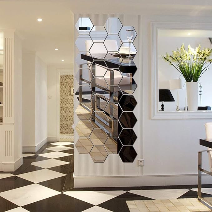 Espejo sin vidrio con forma hexagonal acrílica 3D (24 unidades)