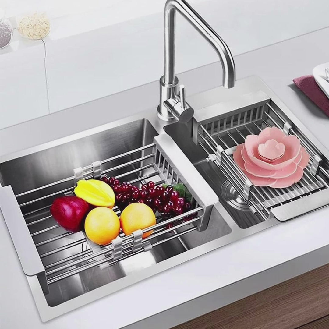 Escurridor de platos de cocina retráctil de acero inoxidable