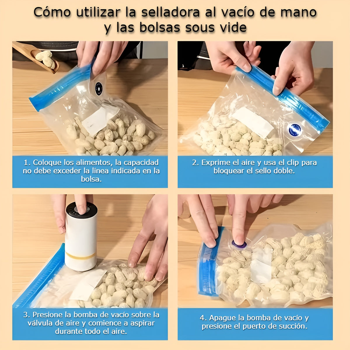 Sellador de bolsas al vacío para alimentos (5 Bolsas incluidas) – Comprar al mejor precio en NQLN Store Venezuela