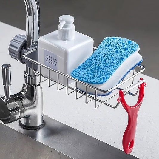 Soporte para esponja en grifo de acero inoxidable