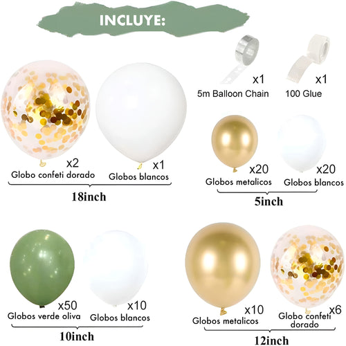 Kit de Globos Verdes y Dorados de 117 Piezas
