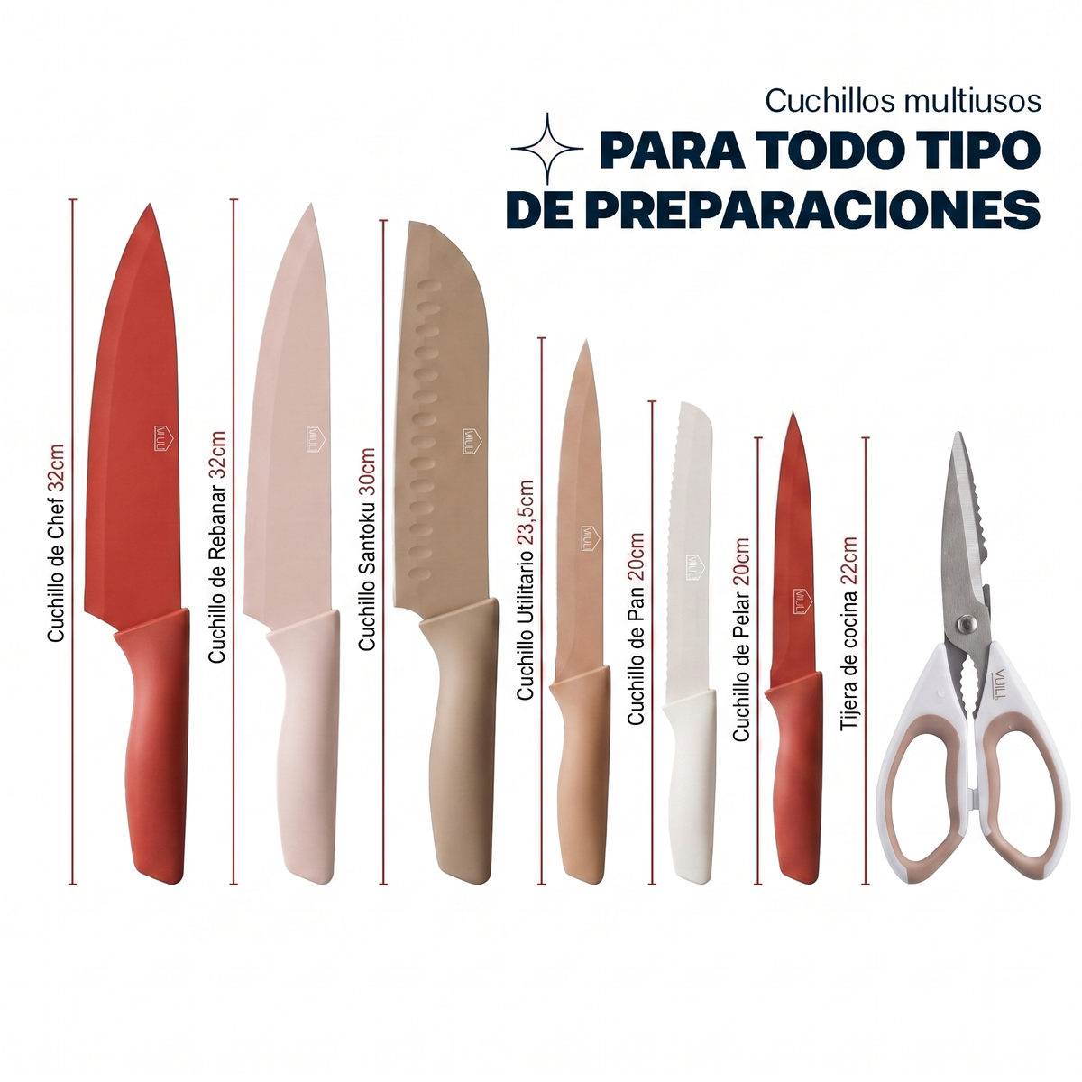 Set de cuchillos con tijera (Juego de 6 + 1 tijera) VAULI