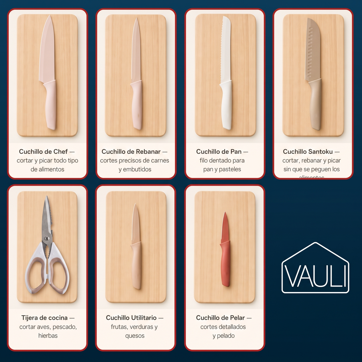 Set de cuchillos con tijera (Juego de 6 + 1 tijera) VAULI
