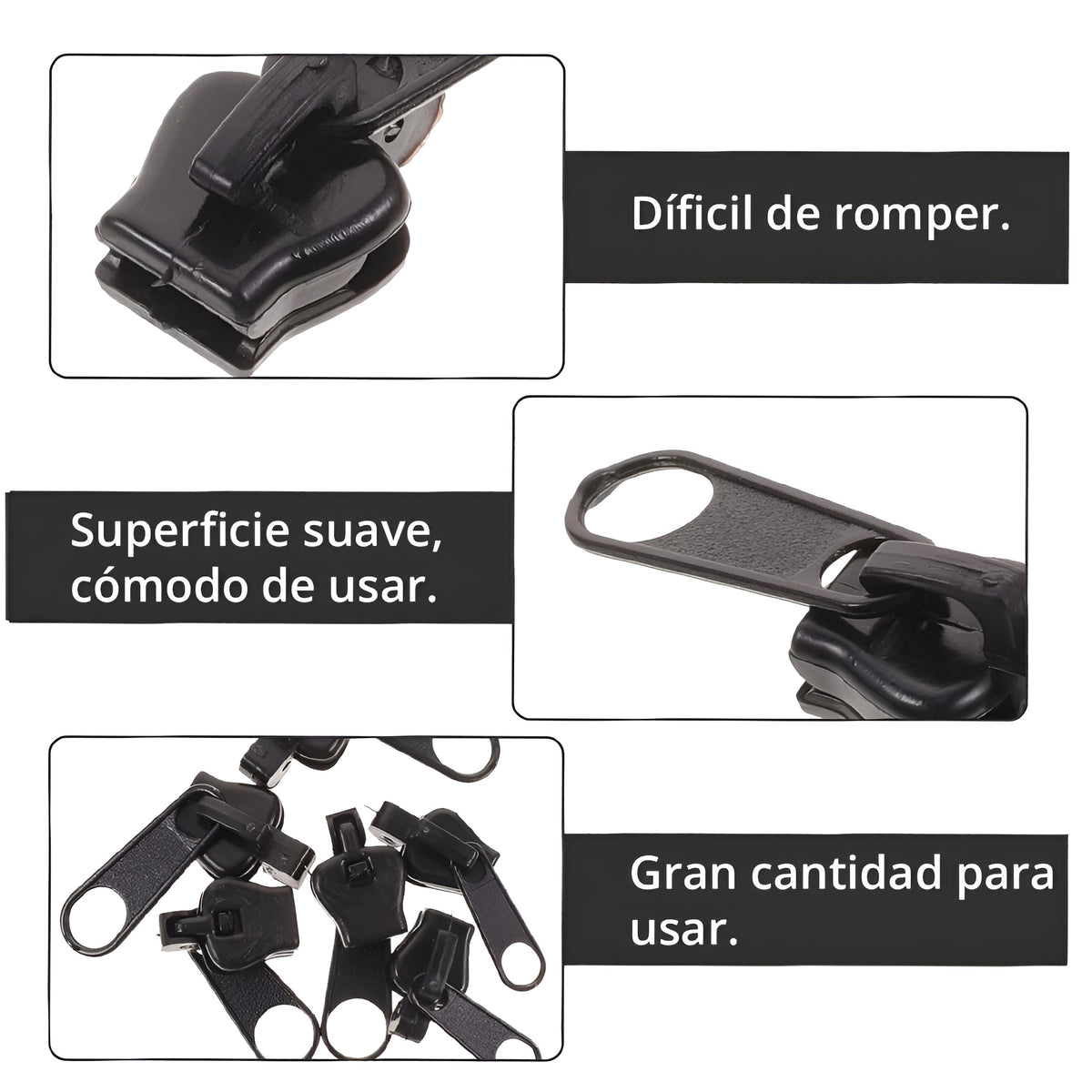 Cremalleras universales de metal (6 unidades) – Vista de cerca del producto – NQLN Store