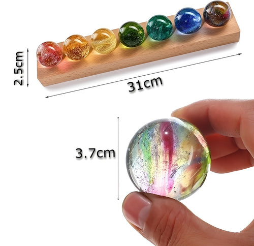 Bolas de galaxia con base de madera y luz LED
