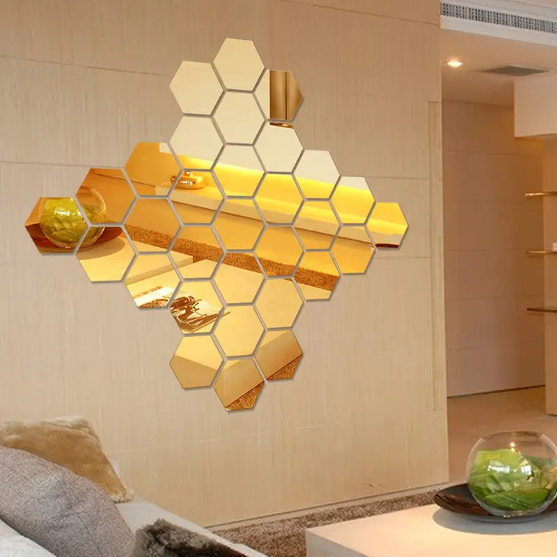 Espejo sin vidrio con forma hexagonal acrílica 3D (24 unidades)