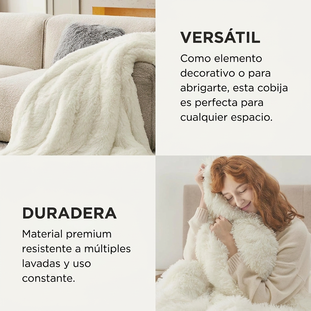 Cobija manta blanca de piel sintetica