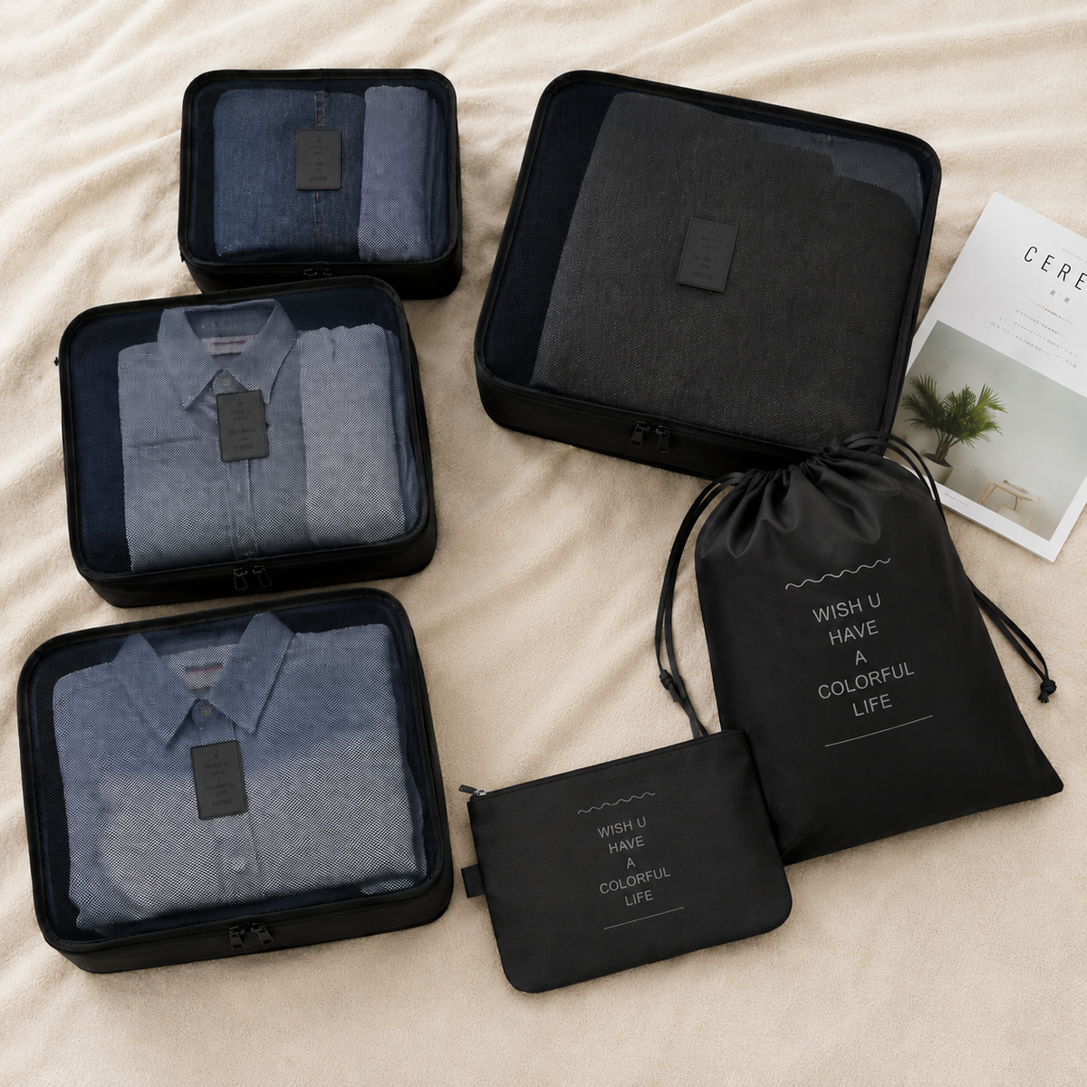 Set de bolsas de viaje para organización en maleta (Pack de 6)