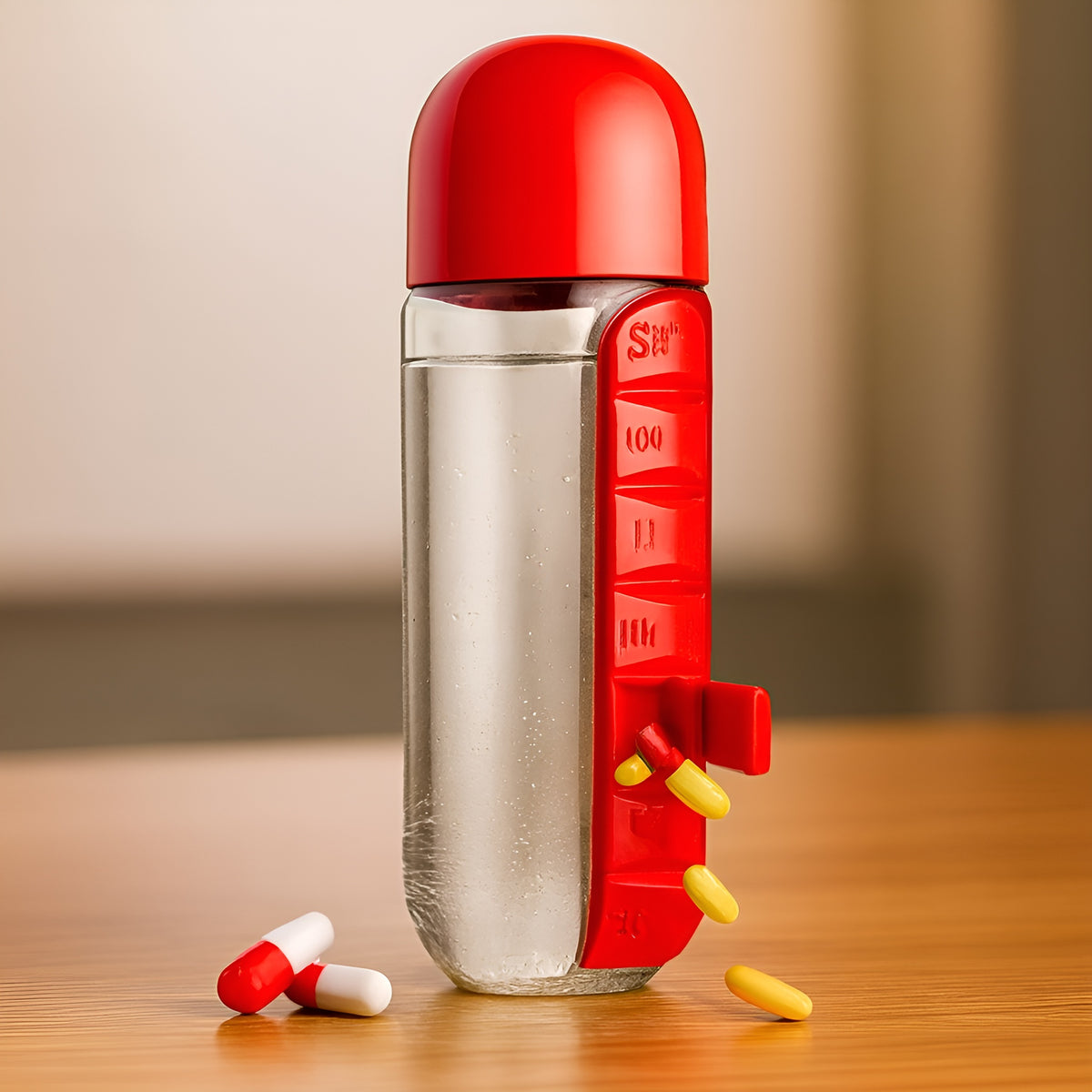 Botella de agua de 600 ml con Pastillero