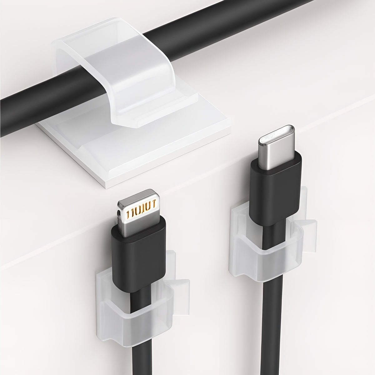 Clips transpartentes organizadores de cables (Pack de 50) – Vista detalle del producto – NQLN Store