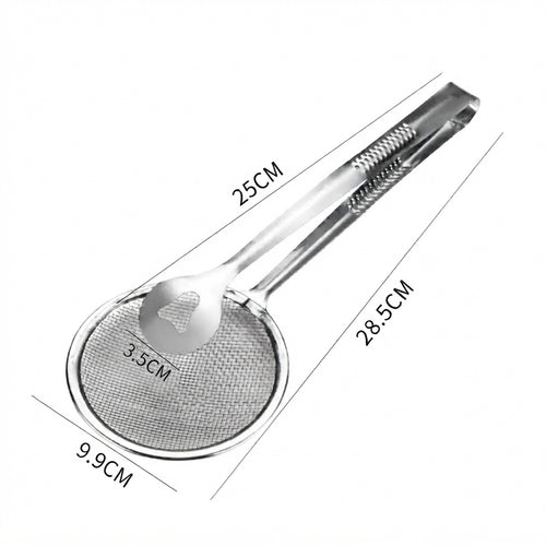 Pinza y colador de malla de acero inoxidable (2 en 1)