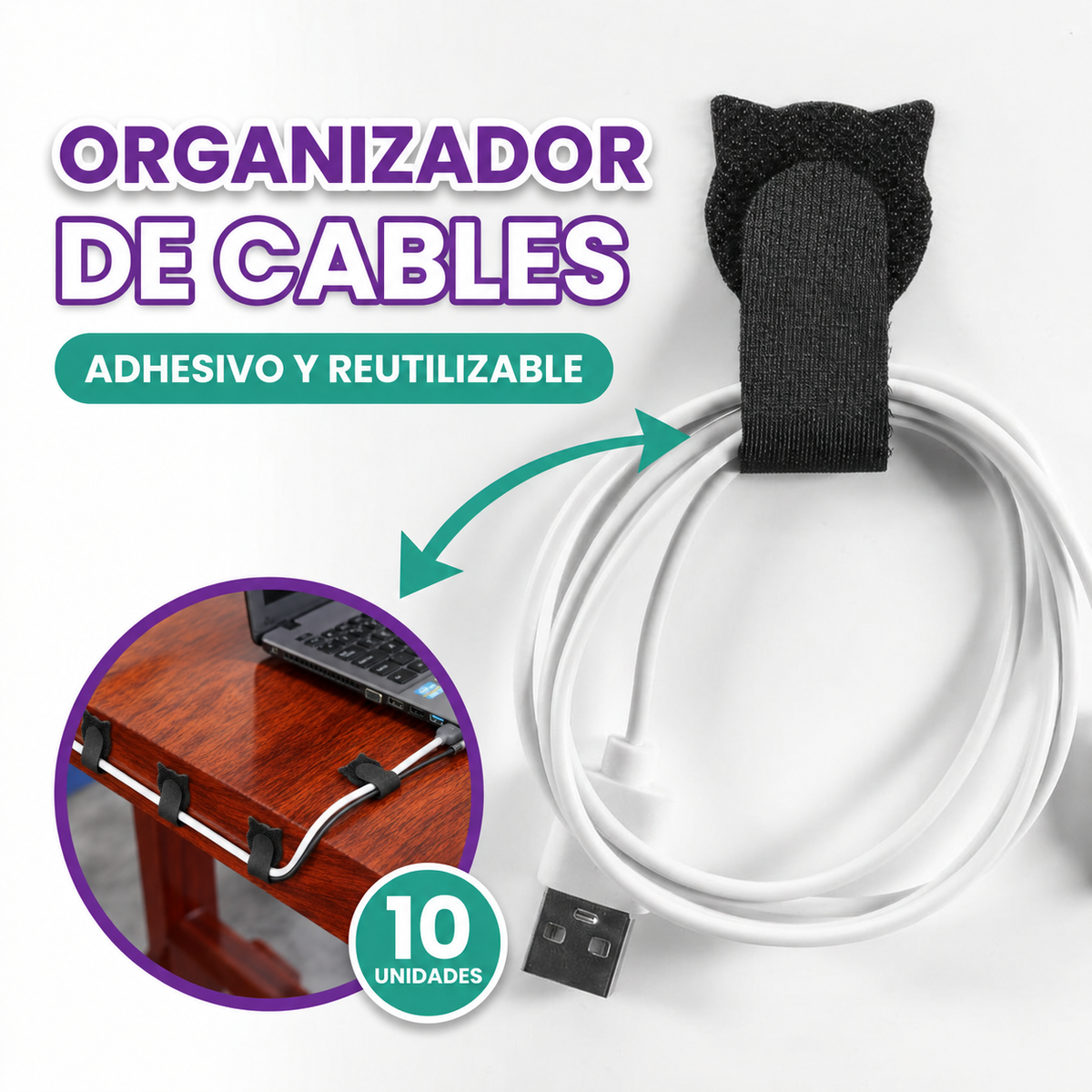 Adhesivo cierre magico para cables (pack de 10)