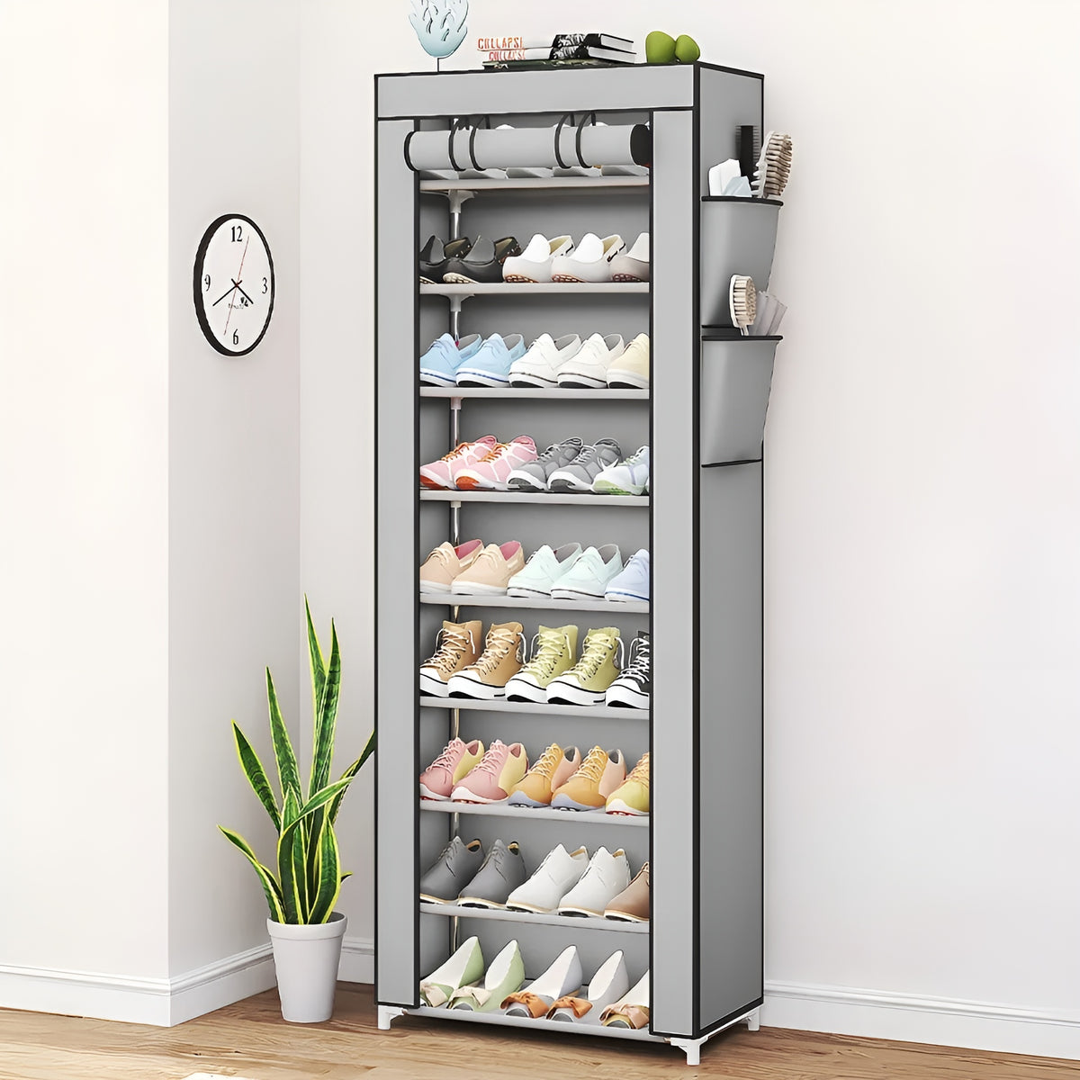 Zapatera de nueve niveles con cierre