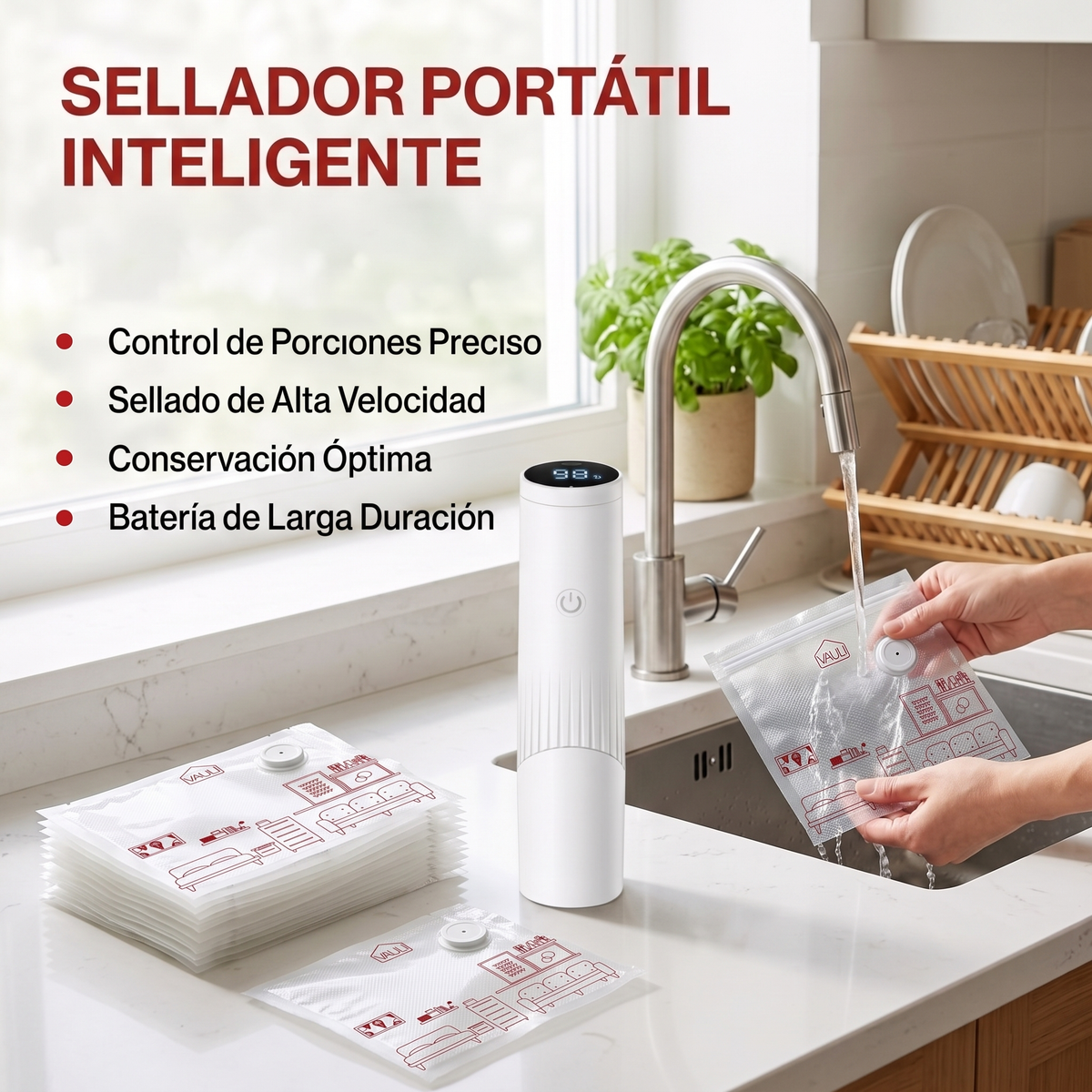 Kit de sellado al vacío para comida alimentos (bomba + 20 bolsas) VAULI