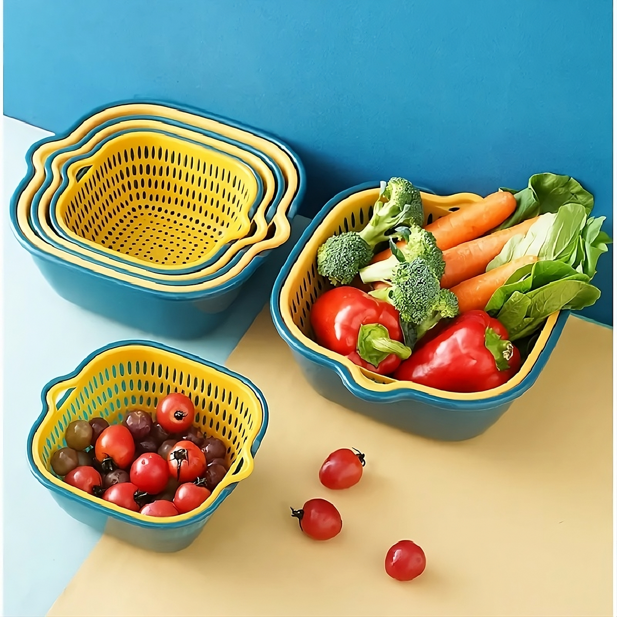 Juego de 4 coladores de alimentos de plástico (Pack de 8)
