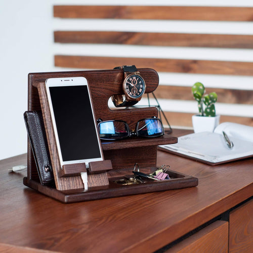 Organizador de madera para teléfono cartera reloj