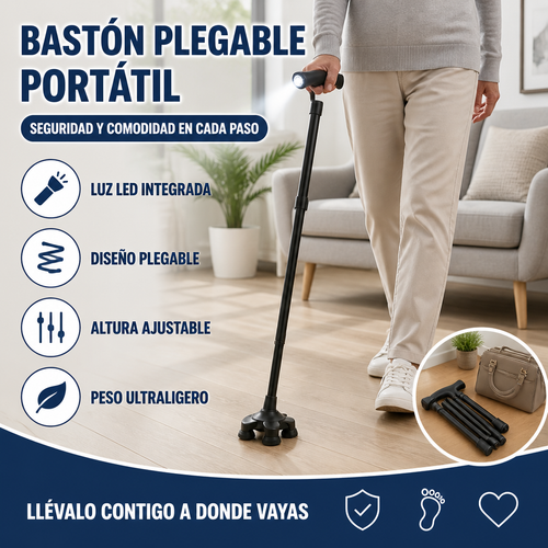 Baston plegable portatil con linterna