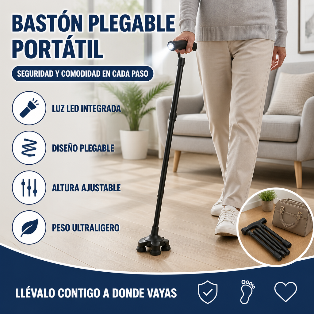Baston plegable portatil con linterna