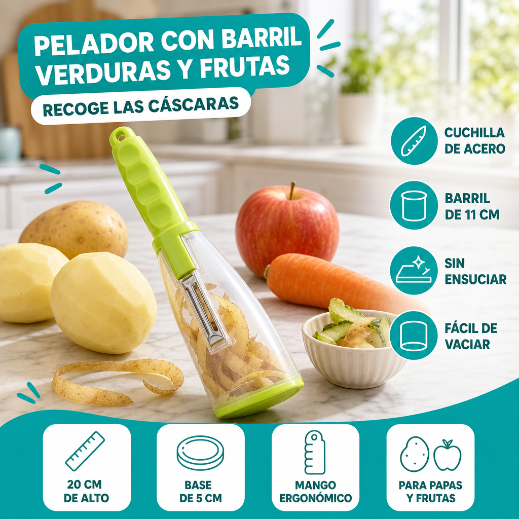 Pelador con barril para pelar verduras y frutas