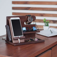 Organizador de madera para teléfono cartera reloj