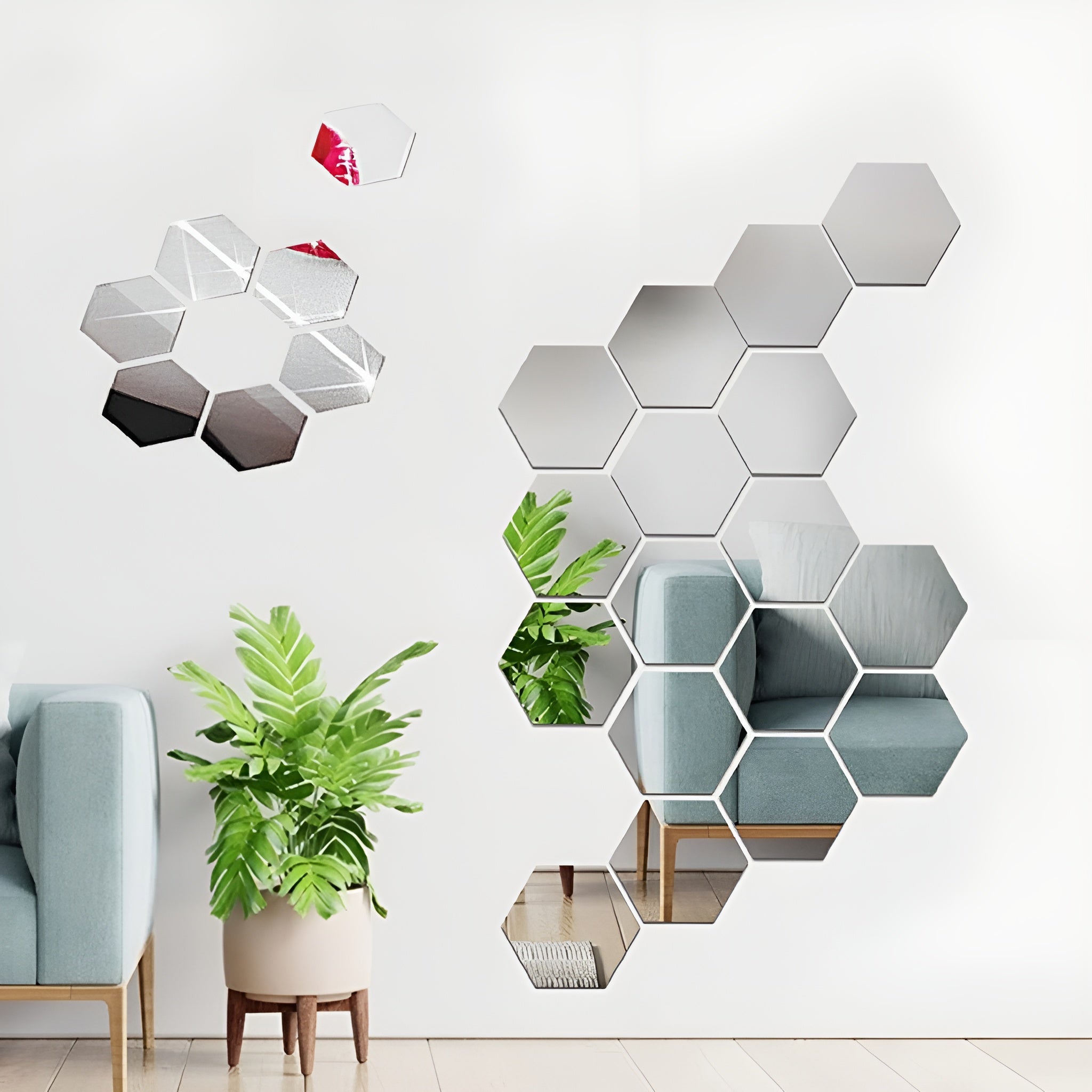 Espejo sin vidrio con forma hexagonal acrílica 3D (24 unidades)