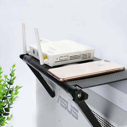 Estante ajustable de TV como organizador de router ajustado a televisor