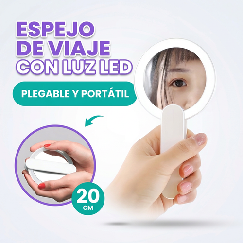 Espejo de viaje con luz LED portatil